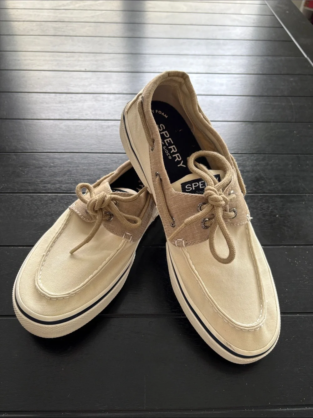Sperry Men's Beige and Tan Canvas Boat Shoes